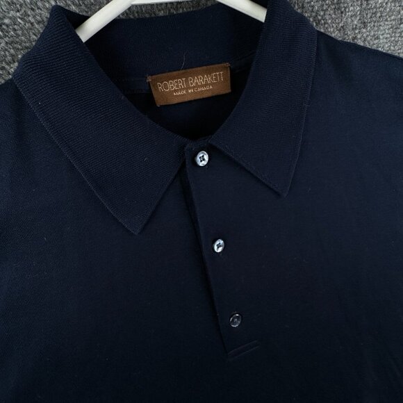Robert Barakett Knit Polo Sweater Navy Blue Point Collar Medium LIGHTWEIGHT - Picture 6 of 14